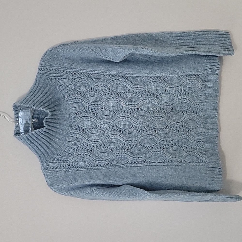 White House Black Market Blue Cable Knit Turtleneck Sweater, Size X-Small